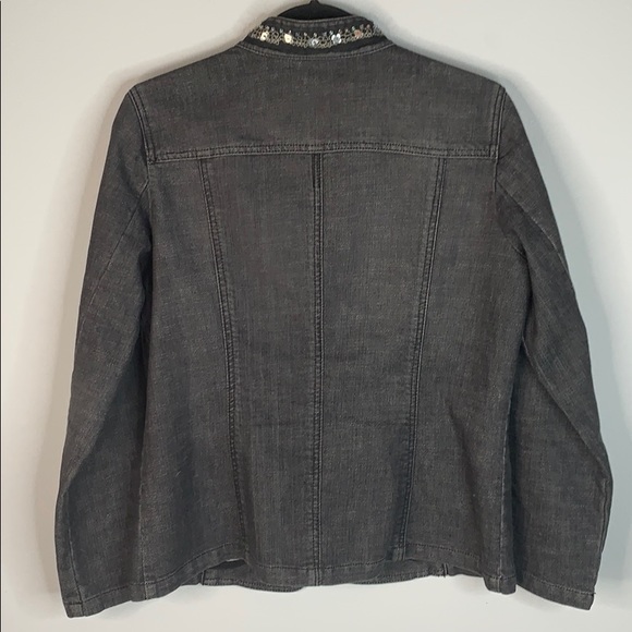 Chico’s denim gray jacket beaded sequined M - Picture 7 of 8